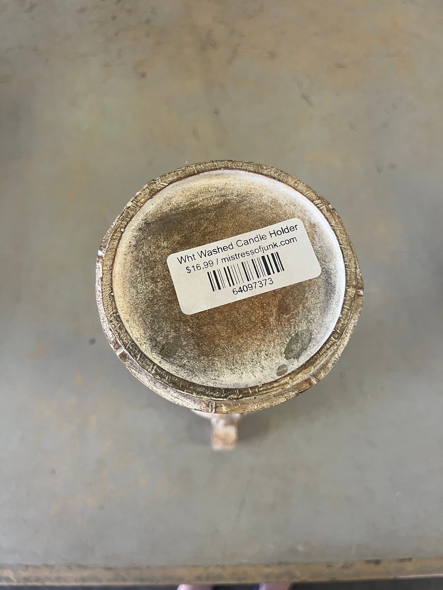 Wht Washed Candle Holder