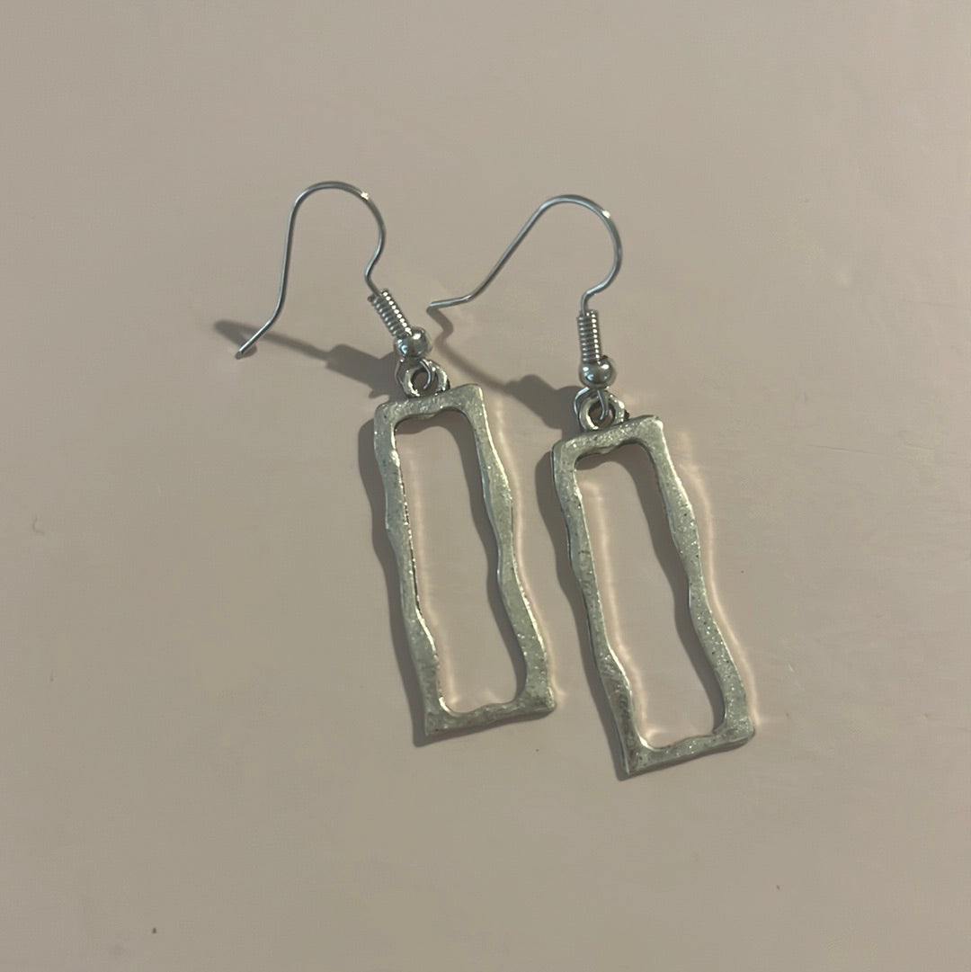 Slvr Rectangle Dangle Earrings