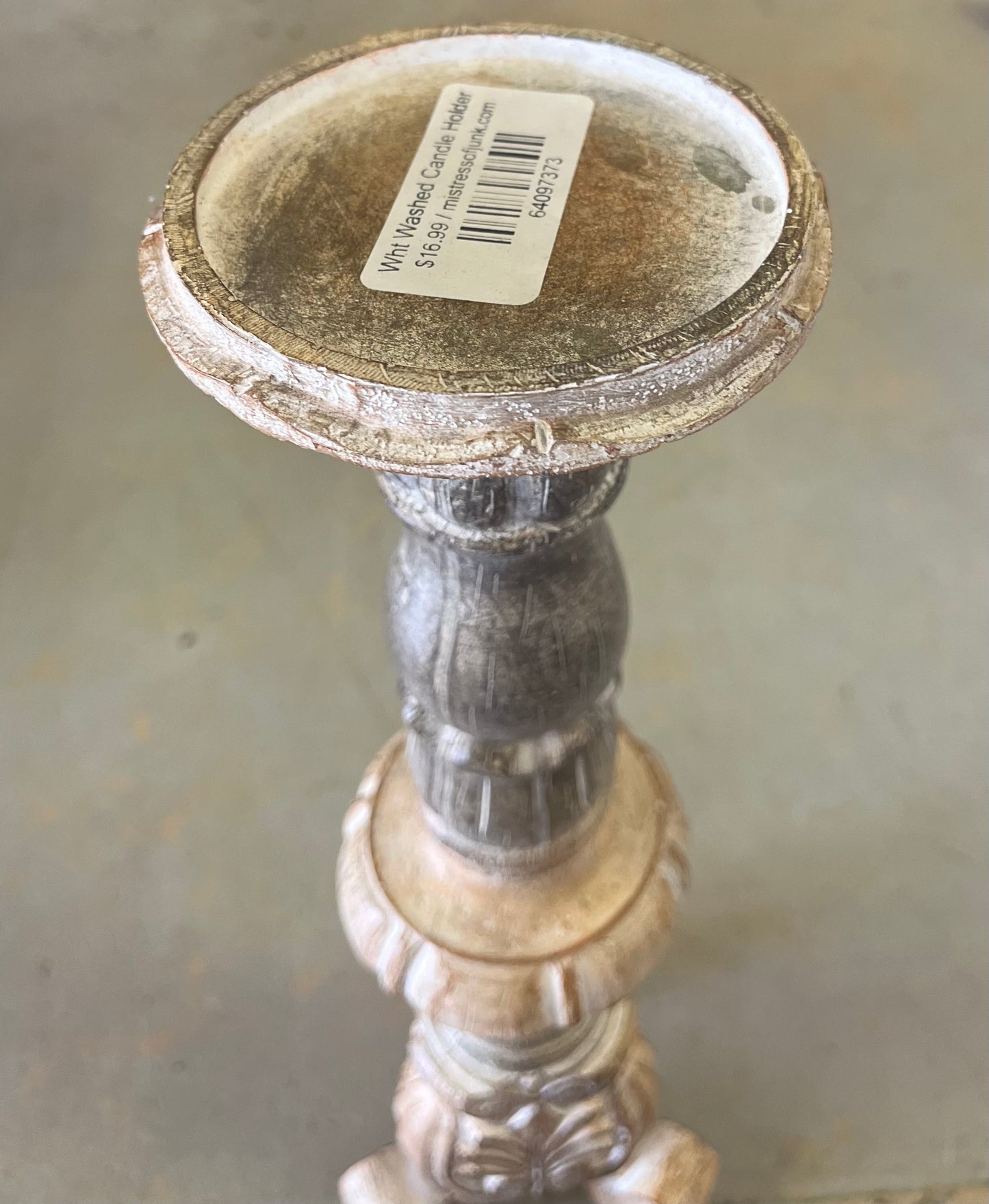 Wht Washed Candle Holder
