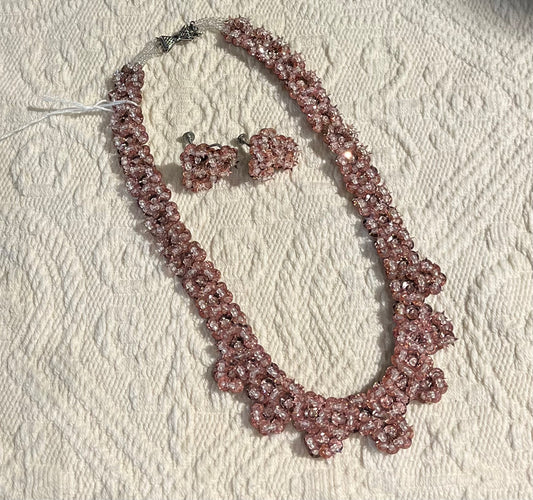 Pink Sequins & Beaded Earring & Necklace Set