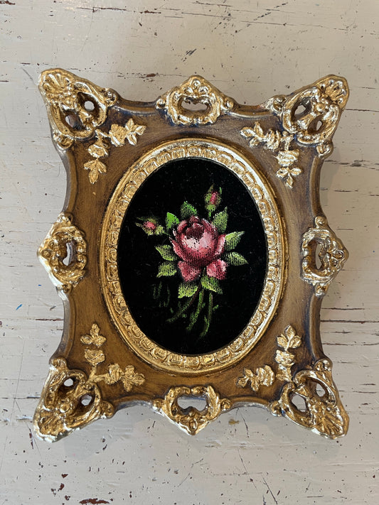 Gold Gilt Hand Painted Rose on Velvet