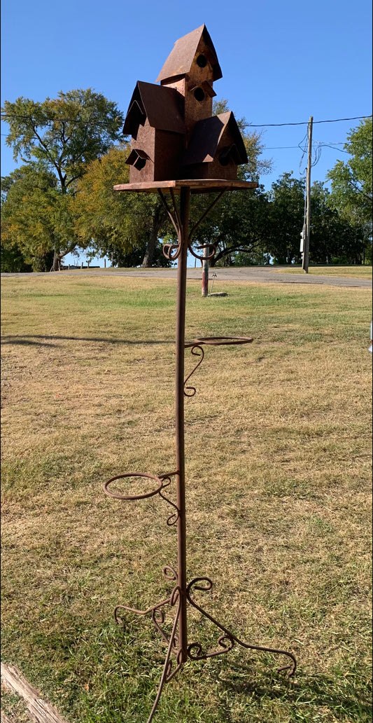 Metal Bird House on Stand