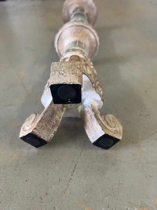 Wht Washed Candle Holder