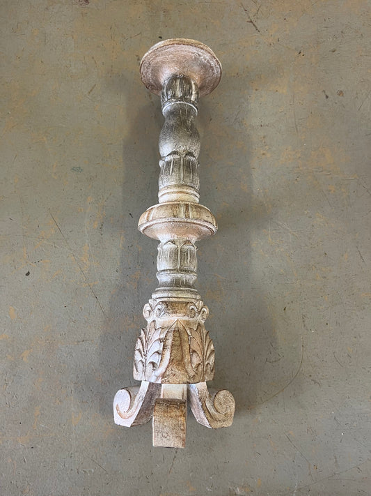 Wht Washed Candle Holder
