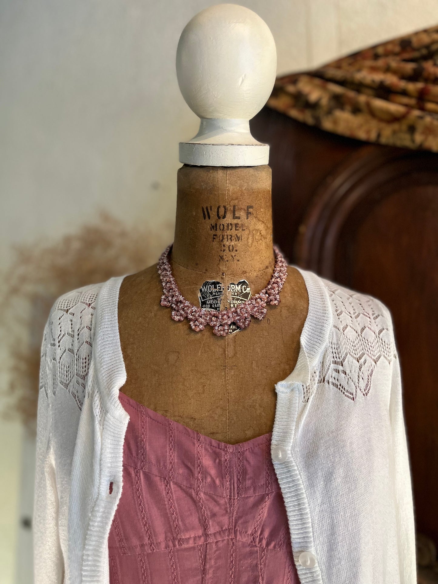 Pink Sequins & Beaded Earring & Necklace Set