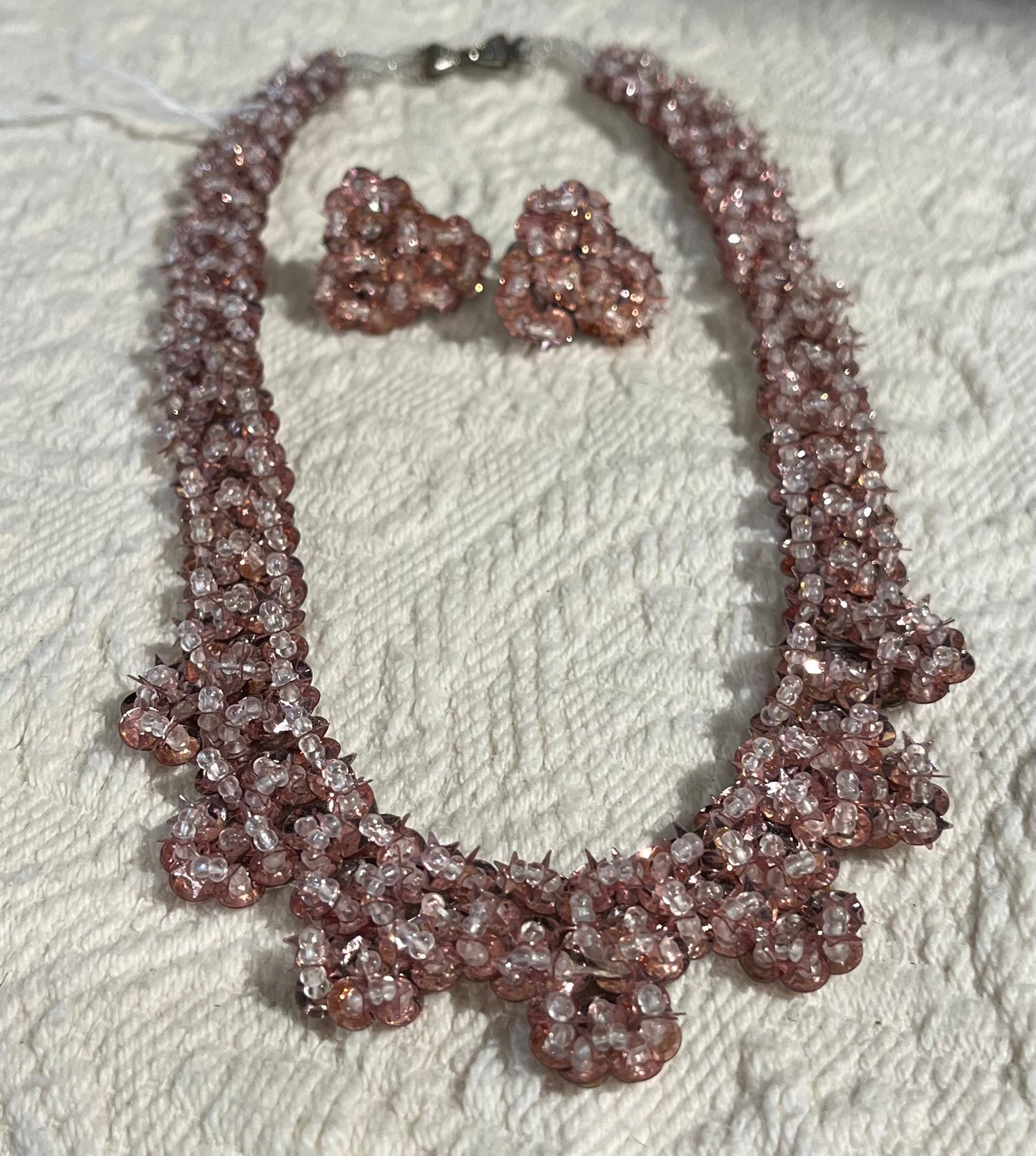 Pink Sequins & Beaded Earring & Necklace Set