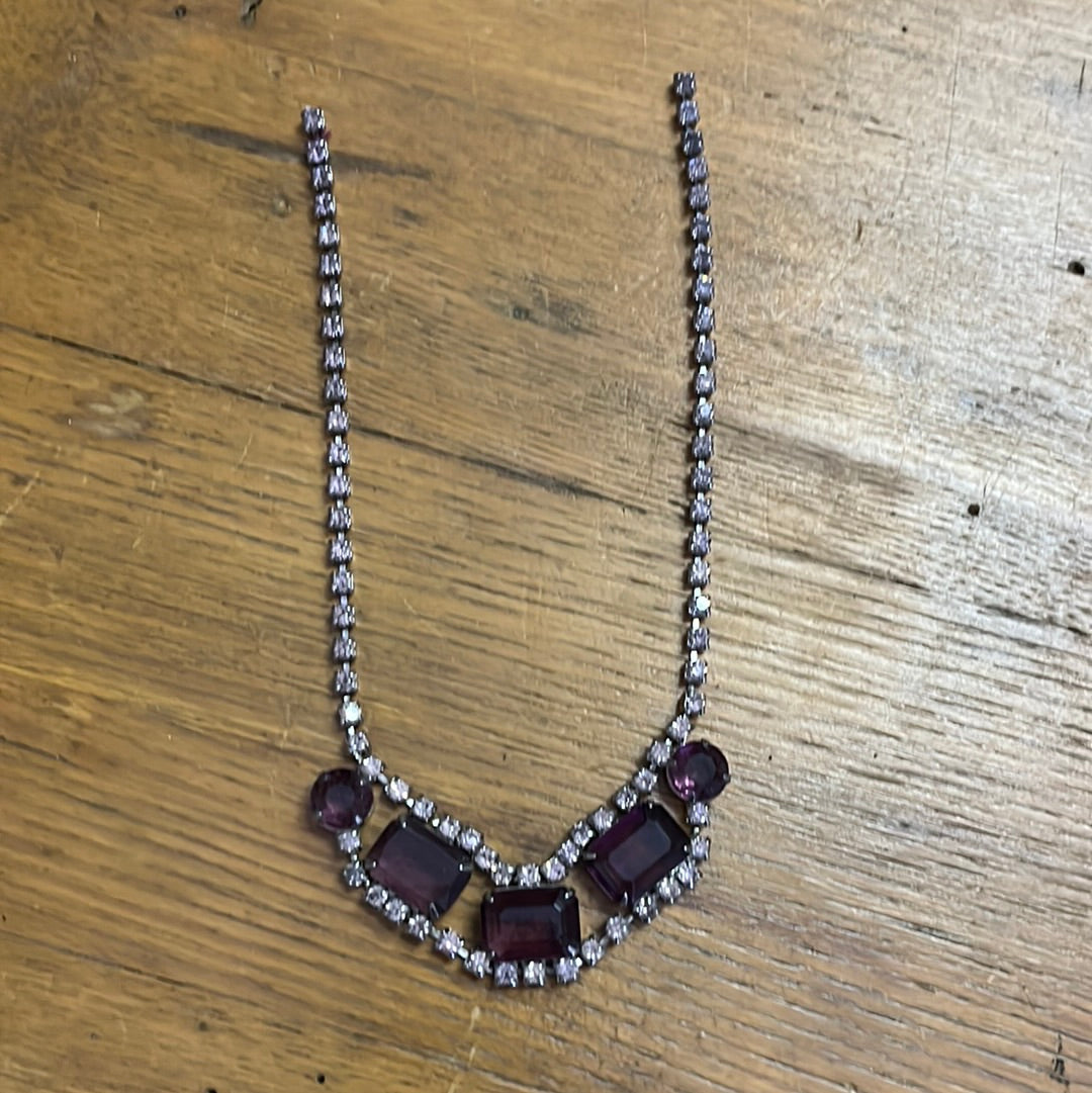 Purple Rhinestone Necklace No Clasp
