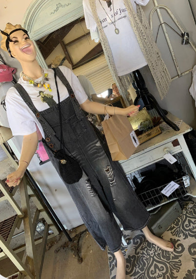 Loose Fit Black Overalls